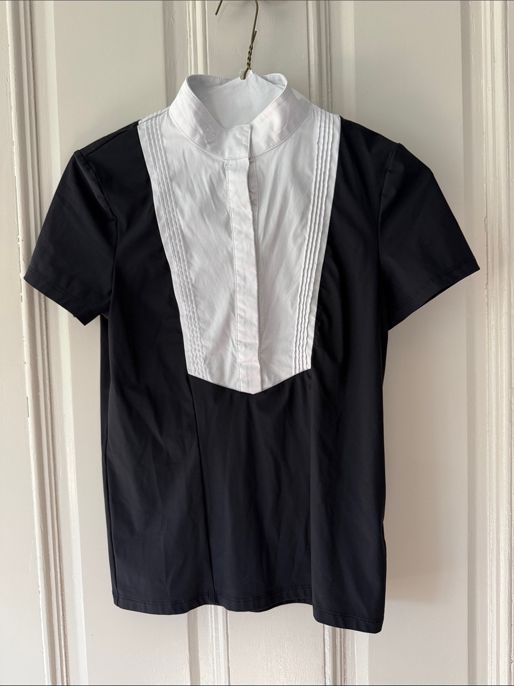Girls' Black Button-Front Shirt with White Bib Panel